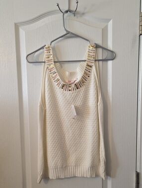 Nine & Company Cream Embellished Knit Tank